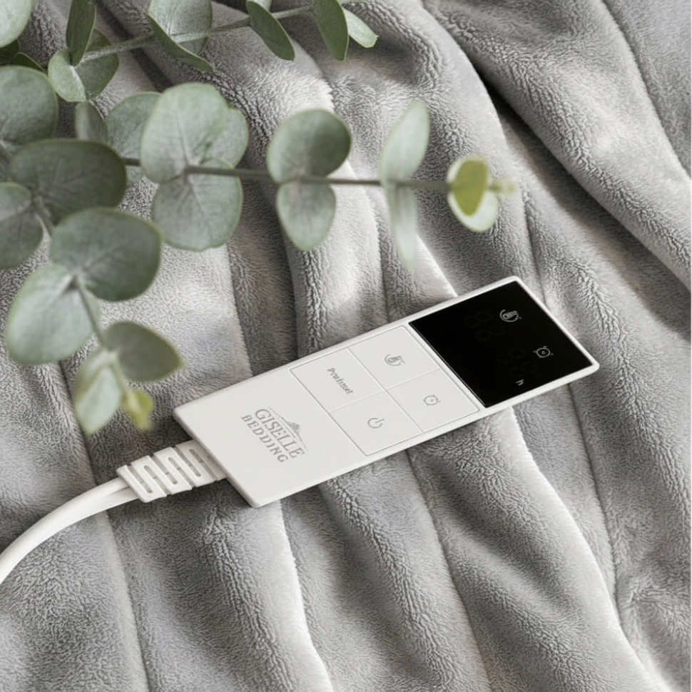 Gentle Eze Luxury Heated Comfort Blanket in silver grey, folded, 160x130cm coral fleece, SAA approved
