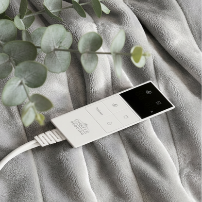 Gentle Eze Luxury Heated Comfort Blanket in silver grey, folded, 160x130cm coral fleece, SAA approved
