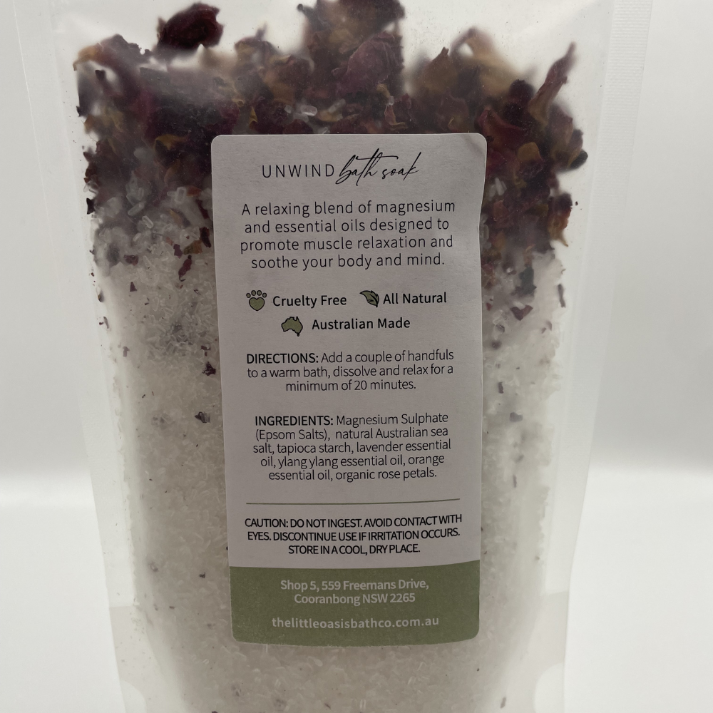 Bath soak package with label on a white background