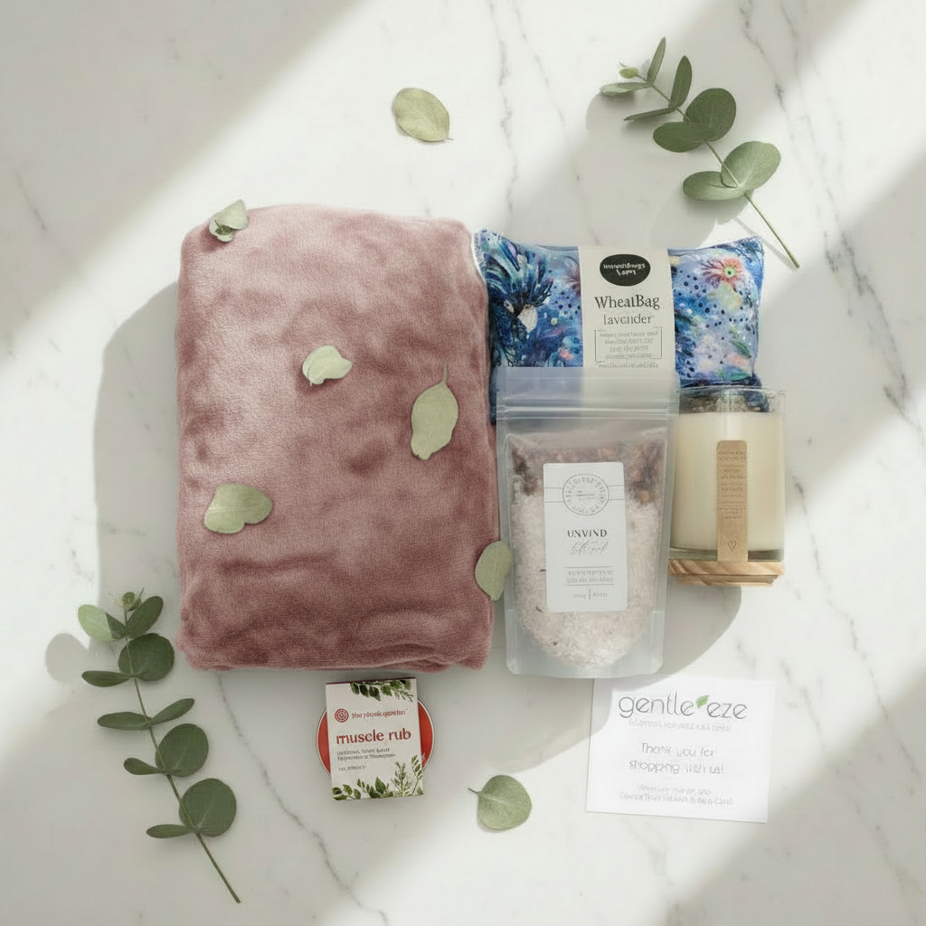 Pink Kit Flatlay – Box Muscle Rub Bottom Centre