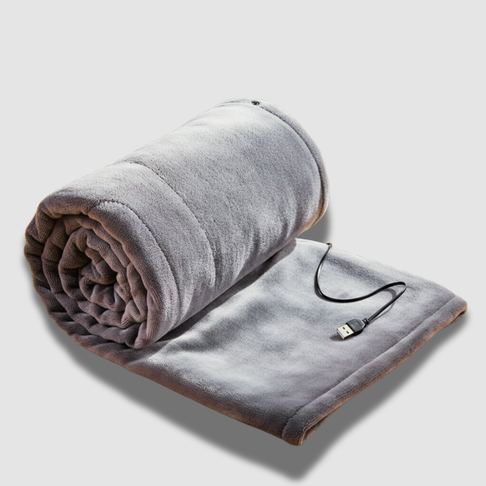 Rolled up Gentle Eze heated shoulder wrap ,3 heat settings, soft flannel fabric